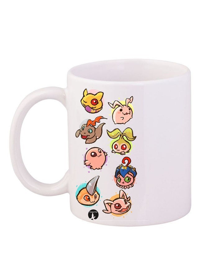 RYN Anime Digimon Printed Mug White/Yellow/Grey 11ounce