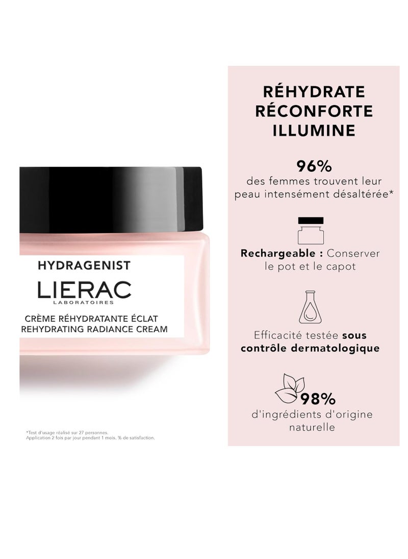 Lierac LIERAC Hydragenist - Rehydrating Radiance Cream - Natural Hydrating Face Moisturizer for Women with Hyaluronic Acid & Rehydrating Ferment, Recomended for All Types of Skin, 50 ml  - Image 2