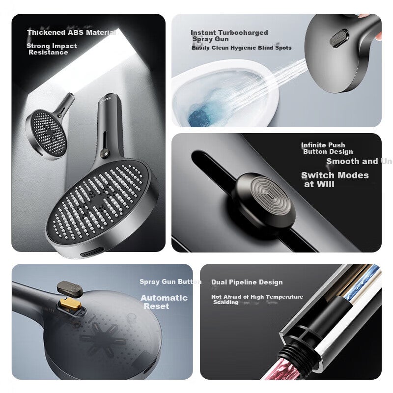 SUPOR Turbo-Powered Handheld Shower Head, High-Pressure Spray Nozzle, Showerhead with Adjustable Water Flow, Spray Gun, Gray S - Image 1