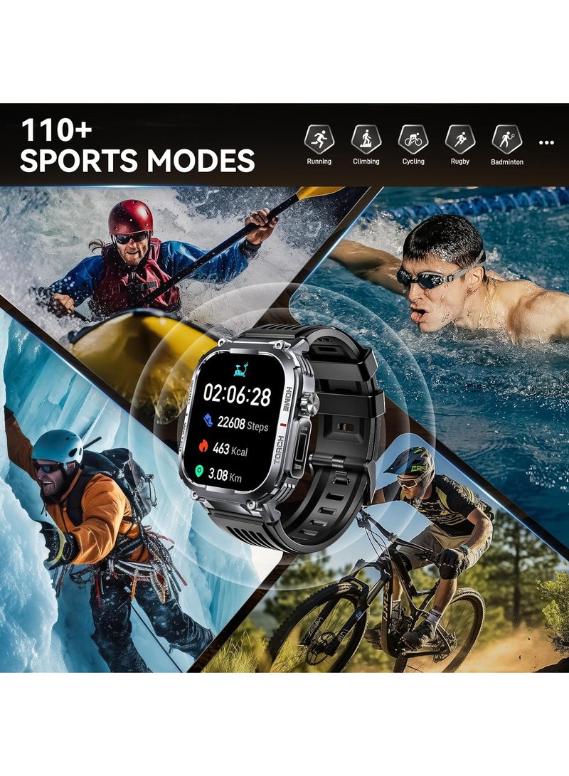 LIGE Military Smart Watch for Men 3ATM Waterproof with Call/LED Flashlight 2.02" HD Big Screen Rugged Tactical Smartwatch with Compass Fitness Tracker with HR/SPO2/Blood Pressure Monitor for iPhone Android（2 Straps）  - Image 5