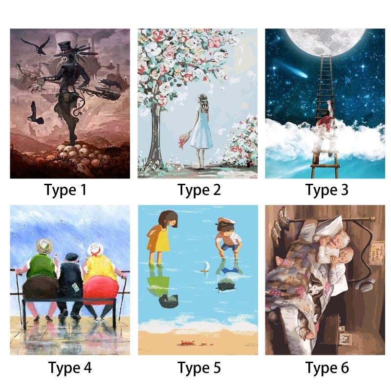 16 × 20 بوصة - مجموعة لوحة زيتية يدوية على قماش بالرسم بالرقم، بنمط أشخاص مثير للاهتمام، حرفة من الرسم اليدوي، ديكور جدر منزلي، هدية بدون إطار لبالغين وأطفال مبتدئين - Image 2