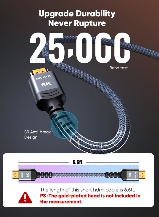Highwings 8K 10K 4K HDMI Cable 48Gbps 6.6FT/2M, Certified Ultra High Speed HDMI Cable Braided Cord-4K@120Hz 8K@60Hz, DTS:X, HDCP 2.2 & 2.3, HDR 10 Compatible with Roku TV/PS5/HDTV/Blu-ray - Image 5