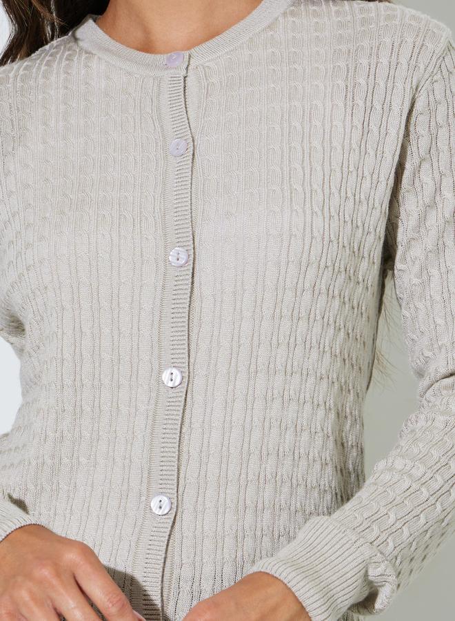 Styli Beige Cable Knit Button Up Cardigan - Image 3