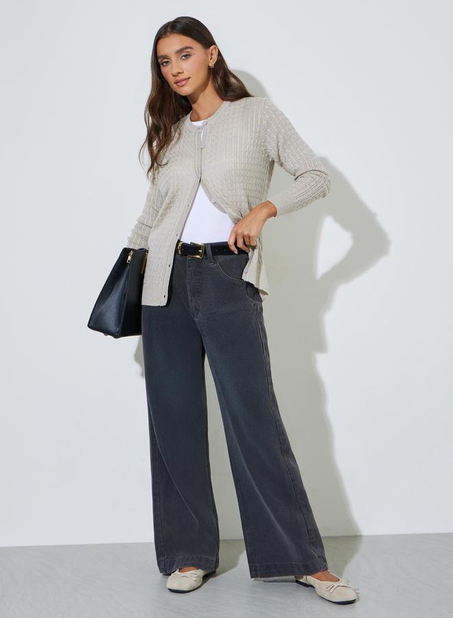 Styli Beige Cable Knit Button Up Cardigan - Image 2