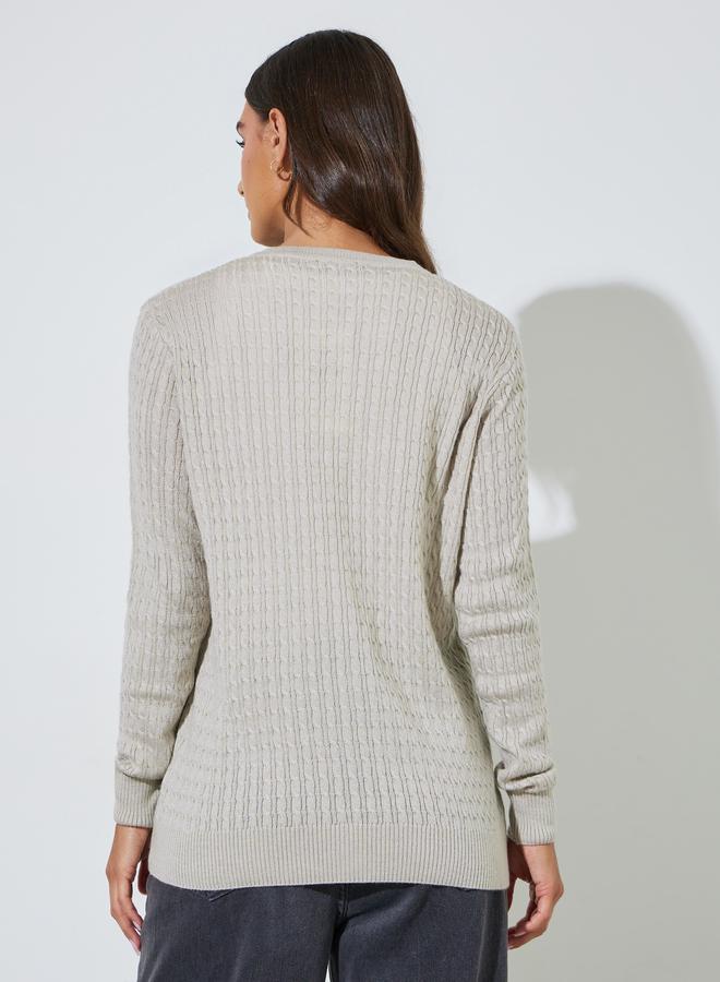 Styli Beige Cable Knit Button Up Cardigan - Image 4