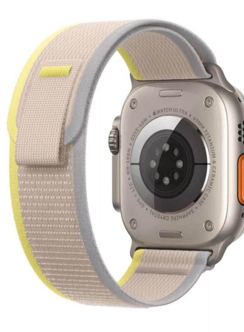 Nylon Replacement Band Compatible with Apple Watch Series 9/Ultra/Ultra 2, Size 45mm, Beige with Yellow Color