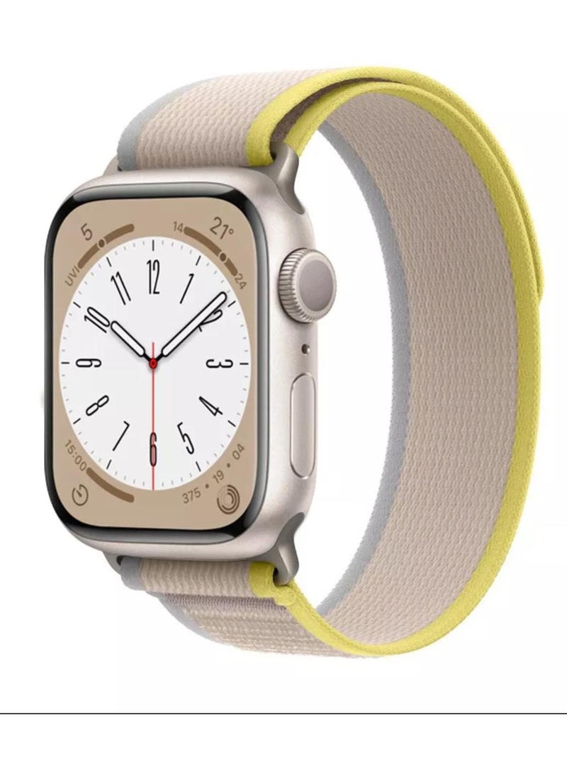 Nylon Replacement Band Compatible with Apple Watch Series 9/Ultra/Ultra 2, Size 45mm, Beige with Yellow Color