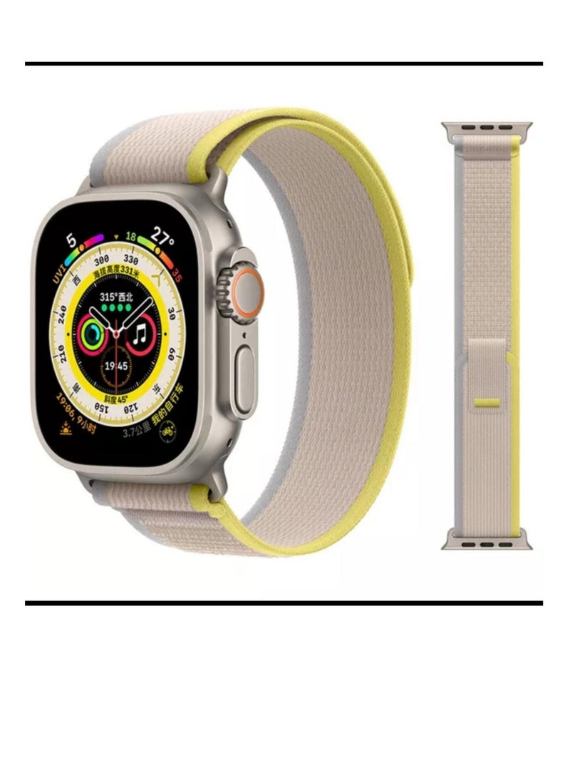 Nylon Replacement Band Compatible with Apple Watch Series 9/Ultra/Ultra 2, Size 45mm, Beige with Yellow Color