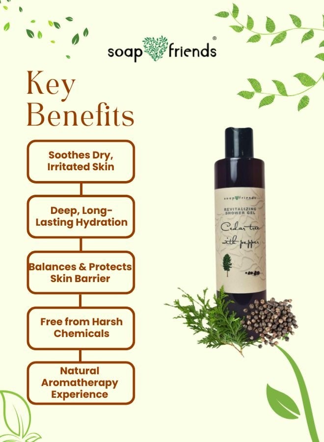 الصابون والأصدقاء جل استحمام Soap&Friends برائحة خشب الأرز والفلفل مع زيت الأفوكادو المرطب - غسول طبيعي للجسم للرجال والنساء - منظف منشط لبشرة ناعمة ورطبة - 250 مل - Image 3