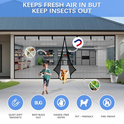 Iduontis Garage Door Screen for 1 Car Garage 10x8FT, Magnetic Screen Garage with Retractable Fiberglass Mesh and Heavy Duty Weighted Bottom, Easy Assembly & Pass, Hands Free Screen Door Kit - Image 4