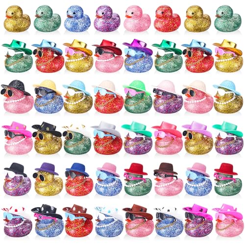 Realspring 200 Pcs Glitter Rubber in Bulk Summer Mini Rubber Ducks Bath Toy Accessories Sunglasses Necklace Hat for Baby Shower Birthday Swimming Party Gift Favor 2 Inches - Image 1