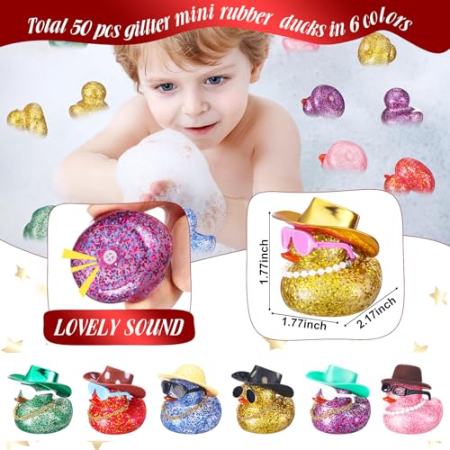 Realspring 200 Pcs Glitter Rubber in Bulk Summer Mini Rubber Ducks Bath Toy Accessories Sunglasses Necklace Hat for Baby Shower Birthday Swimming Party Gift Favor 2 Inches - Image 5