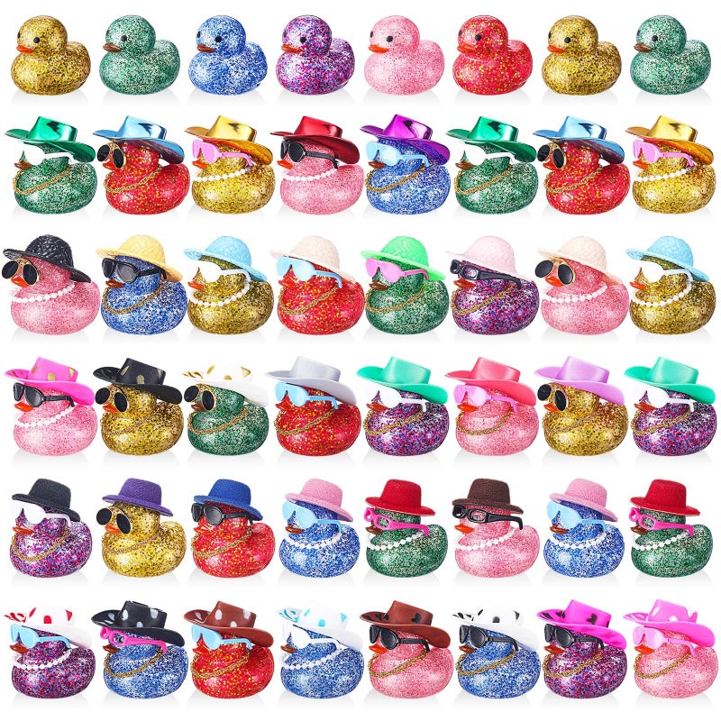 Realspring 200 Pcs Glitter Rubber in Bulk Summer Mini Rubber Ducks Bath Toy Accessories Sunglasses Necklace Hat for Baby Shower Birthday Swimming Party Gift Favor 2 Inches - Image 3