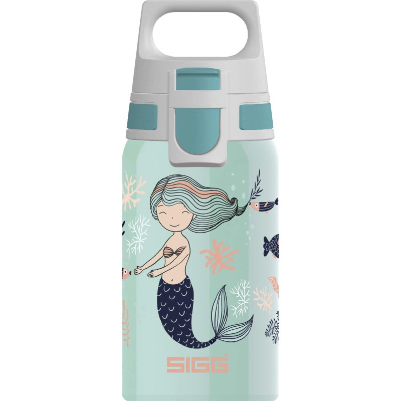 SIGG - Kids Water Bottle - Shield ONE Atlantis - Leakproof - Lightweight - BPA Free - Stainless Steel - Light Blue With Mermaid - 17 Oz  Sirene