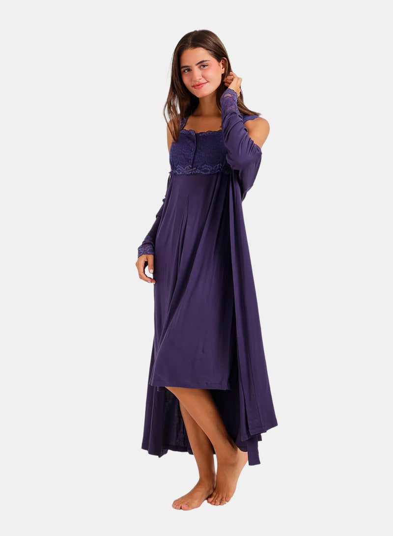 Carina Lace-Trim Nightgown Set - Image 5