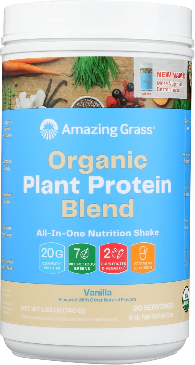 Amazing Grass مسحوق بروتين نباتي عضوي من Amazing Grass مزيج بروتين نباتي صيغة سوبرفود جديدة مشروب غذائي شامل بنكهة الفانيليا النقية مع جذر الشمندر 20 حصة - Image 1