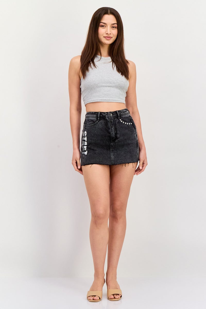 ONLY Women Washed Denim Skort, Dark Grey - Image 3