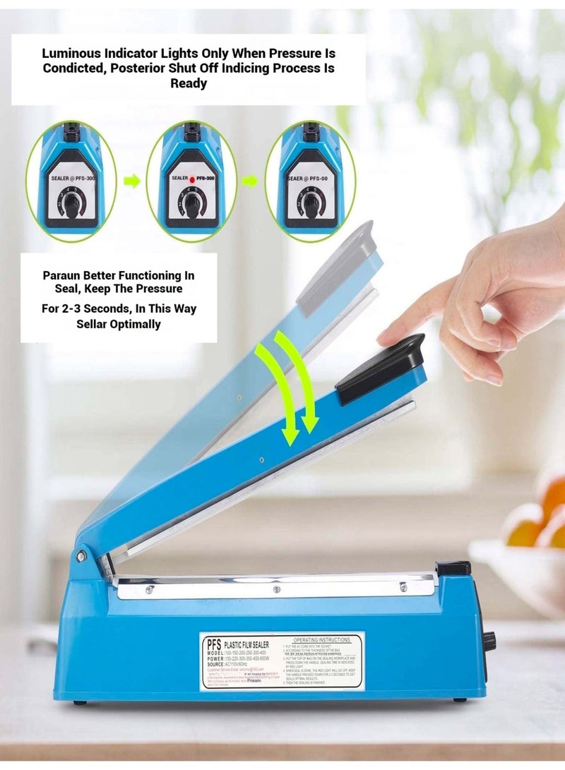 TUNKE Electric Impulse Sealer Machine with BS Plug - 200mm, 300W - Manual Bags Sealing Machine with 8 Adjustable Temperature Levels for Quick Heating - Ideal for Plastic PP, PE Bags, Pouches, Food Packaging, and Small Business Use  - Image 3
