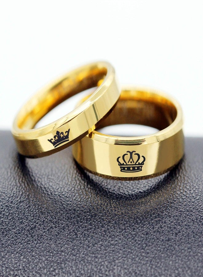 Uloveido Gold King and Queen Rings for Couples - 2pcs His and Hers Stainless Steel Matching Ring Sets for Him and Her - 2 pcs Promise Engagement Wedding Band Gold Comfort Fit Rings for Couple Lovers - Image 5