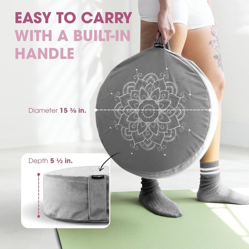 Yes4All Meditation Cushion Floor Pillow Foam Zafu Buckwheat Mandala Pattern Yoga Meditation Bolster Pillows Floor Cushions - Image 3