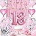 LUDEOU Sweet 18th Birthday Decorations Pink 18th Pink Happy Birthday Decorations for Girls Pink Silver Balloons Number 18 BalloonsFringe Curtain Crown Balloon for Her Girl 18th Party Decorations Pink - Image 3