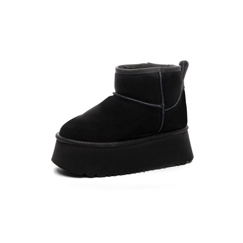 Inner Height 11Cm Muffin Ultra Light Thick Bottom Thick Velvet Bread Shoes Winter Warm Zhou Dongyu Fur Leather Snow Boots - Image 1