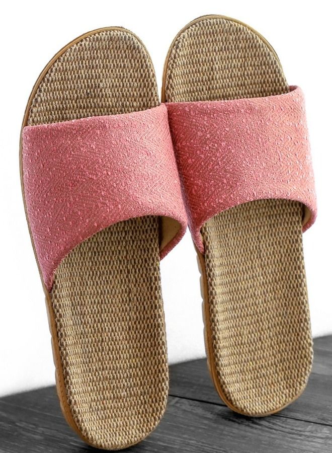 Loquat Flax Slippers No Slip Linen Indoor Slippers With Open Toe Pink 