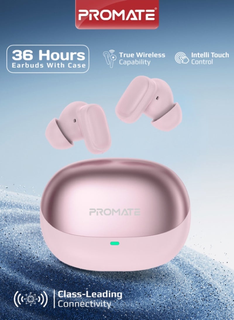 PROMATE TWS Earbuds With 6Hrs Playtime, HD Microphone for Immaculate Calls, IntelliTouch Controls, IPX4 Water Resistanceو, Bluetooth 5.4 For Stable Connection and Comfort-Fit Design Pink - Image 1