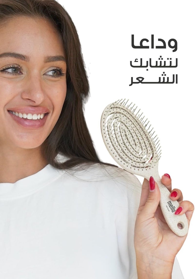mella "Oval Shape Detangling Hair Brush for Dry, Wet and Frizzy Hair - Light beige" - Image 3