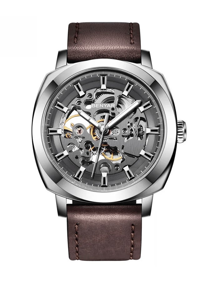 BENYAR Automatic Watches for Men | Skeleton Mechanical Leather Strap Mens Watch | 45mm Dial | 30M Waterproof | Men's Stylish Gift - Image 1