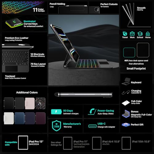 typecase Keyboard Case for iPad Pro 13-inch (M5 2025 / M4 2024), Magic Keyboard with 11 Colors Backlight, Keyboard Case with Pencil Holder, Multi-Touch Trackpad,Easy-Set Magnetic Stand, Black - Image 3
