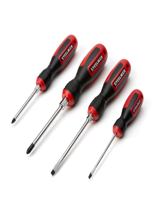 STEELMAN 4-Piece Comfort Grip Screwdriver Set, 1/8-inch x 3-inch and 3/16-inch x 4-inch Slotted Drivers and PH1 x 3-inch and PH2 x 4-inch Phillips Head Drivers, Magnetic Tips - Image 1