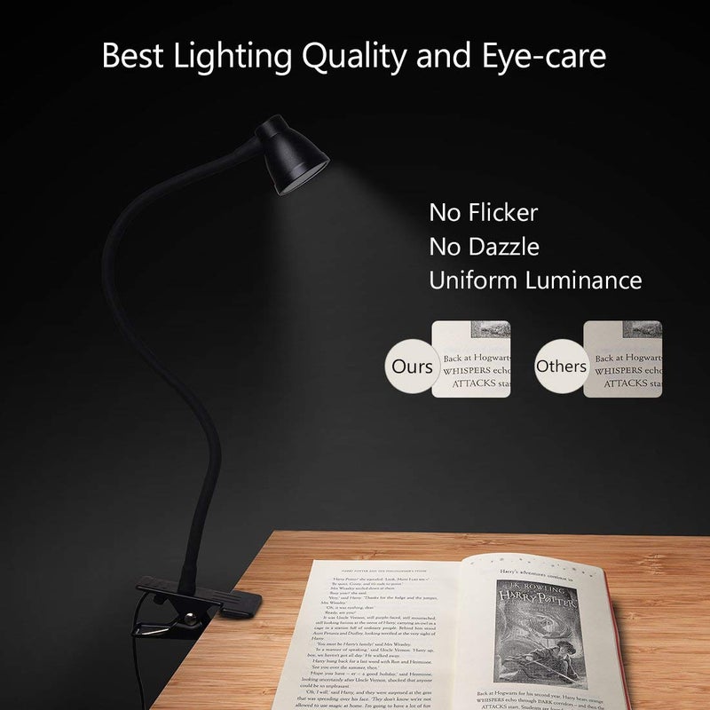 CeSunlight Clamp Desk Lamp, Clip on Reading Light, 3000-6500K Adjustable Color Temperature, 6 Illumination Modes, 10 Led Beads (Black) - Image 3