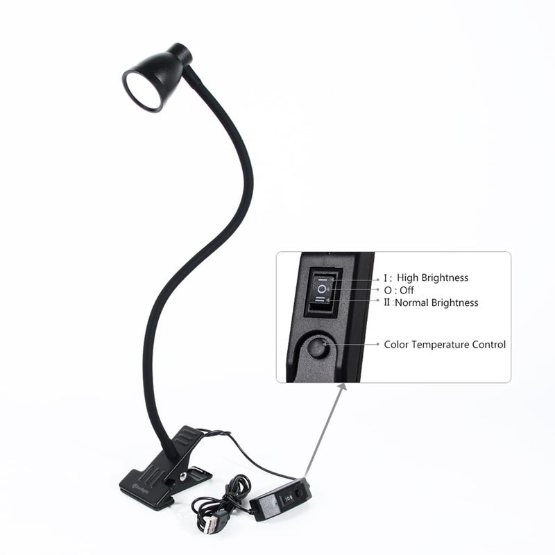 CeSunlight Clamp Desk Lamp, Clip on Reading Light, 3000-6500K Adjustable Color Temperature, 6 Illumination Modes, 10 Led Beads (Black) - Image 4
