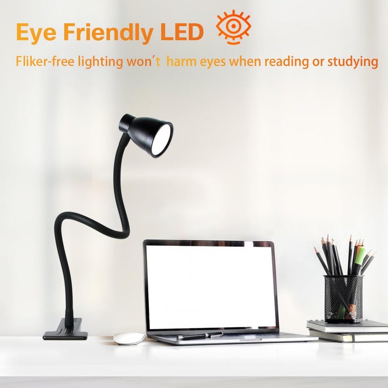 CeSunlight Clamp Desk Lamp, Clip on Reading Light, 3000-6500K Adjustable Color Temperature, 6 Illumination Modes, 10 Led Beads (Black) - Image 5