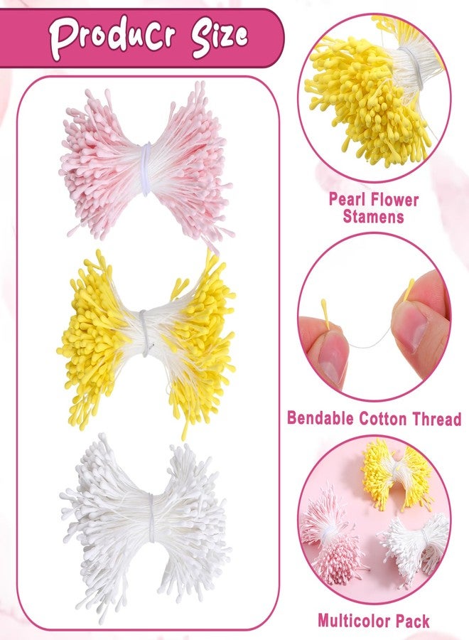 Tucnoeu 1200pcs Flower Stamens for Crafts, Double Heads Artificial Flower Stamens, 3 Colors 1mm DIY Matte Stamen for Wedding Decoration - Image 3