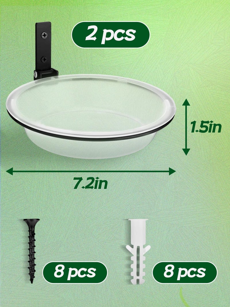 Alphatool Windproof Bird Feeders Tray - 2pcs Tree Mounted Wild Bird Bath for Outdoors Place Food Water, Installed on Wall Wooden Deck Fence with Heavy Duty Iron Ring, 7.2'' Dia. (Clear) - Image 5