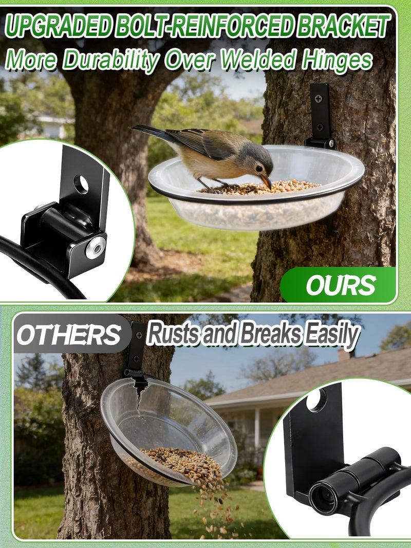 Alphatool Windproof Bird Feeders Tray - 2pcs Tree Mounted Wild Bird Bath for Outdoors Place Food Water, Installed on Wall Wooden Deck Fence with Heavy Duty Iron Ring, 7.2'' Dia. (Clear) - Image 3