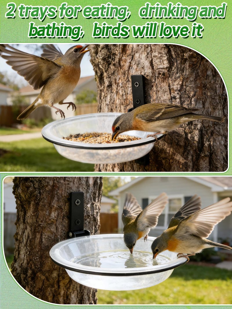 Alphatool Windproof Bird Feeders Tray - 2pcs Tree Mounted Wild Bird Bath for Outdoors Place Food Water, Installed on Wall Wooden Deck Fence with Heavy Duty Iron Ring, 7.2'' Dia. (Clear) - Image 4