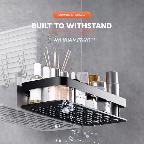 MIORAH Self Adhesive Bathroom Shelf, Rustproof ABS Wall Organizer Rack, No Drill Shower Storage Black Pack of 2 - Image 3