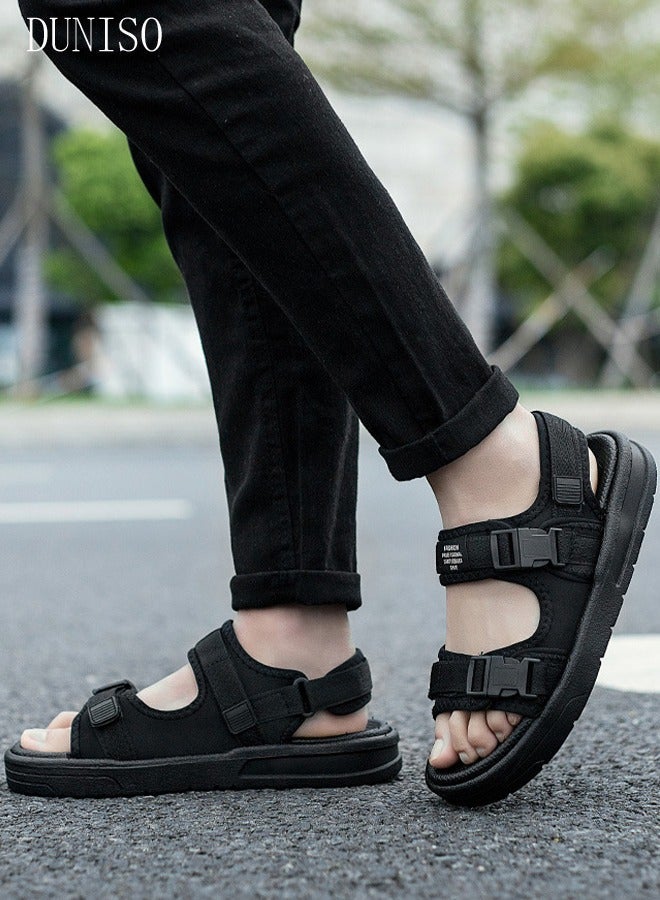 DUNISO Men's Sandals Lightweight Slide Sandal with Non-slip Soles Thick Sole Beach Sandal Open Toe Breathable Slip-on Sandal House Flat Sandal for Indoor and Outdoor - Image 2