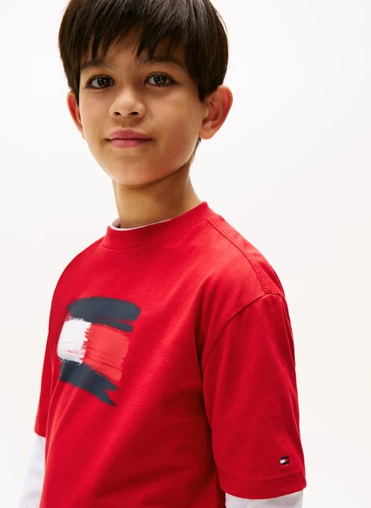 TOMMY HILFIGER Kids Flag Crew Neck T-Shirt
