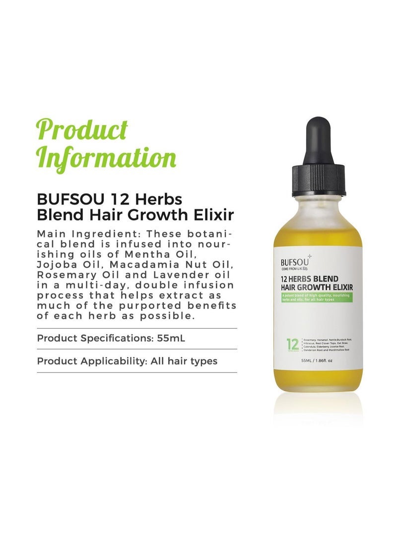 BUFSOU 12 Herbs Hair Elixir â€“ Herbal Oil Blend with Rosemary, Jojoba, Lavender, Macadamia & Mentha â€“ Nourishing and Strengthening Treatment for All Hair Types â€“ 100% Natural Formula - Image 3