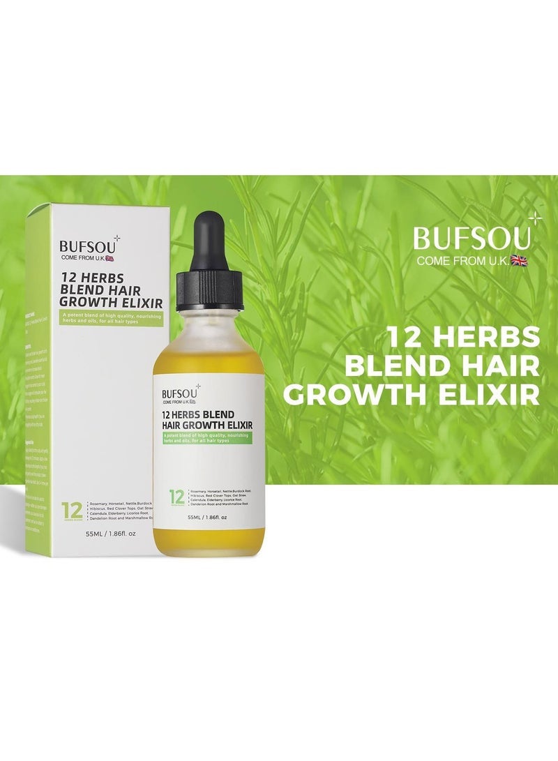 BUFSOU 12 Herbs Hair Elixir â€“ Herbal Oil Blend with Rosemary, Jojoba, Lavender, Macadamia & Mentha â€“ Nourishing and Strengthening Treatment for All Hair Types â€“ 100% Natural Formula - Image 2