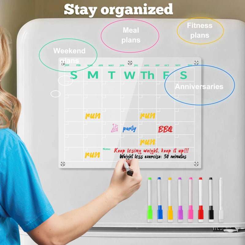 Neutechno Fridge Calendar 15"x11", Magnetic Calendar for Refrigerator, Acrylic Whiteboard Calender Dry Erase, Monthly Meal Planner for Refrigerator, w/8 Markers (Blue) - Image 2