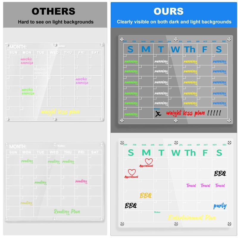 Neutechno Fridge Calendar 15"x11", Magnetic Calendar for Refrigerator, Acrylic Whiteboard Calender Dry Erase, Monthly Meal Planner for Refrigerator, w/8 Markers (Blue) - Image 4