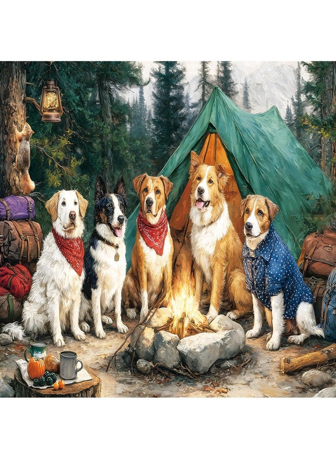 EIYRURU 300 Piece Puzzles for Adults Large Piece, Dogs Forest Campfire Camping Jigsaw Puzzle, Funny Gift for Adult Kids, Challenging Puzzle Perfect for Game Nights, 20.5 X 15 in - Image 1
