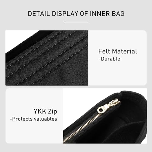 OAikor Felt Purse Organizer Insert Compatible with Longchamp Le Pliage Mini Original/Green Pouch and More, Small Bag Insert with Zipper for Women Handbag(Mini, Black) - Image 5