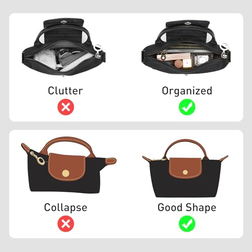 OAikor Felt Purse Organizer Insert Compatible with Longchamp Le Pliage Mini Original/Green Pouch and More, Small Bag Insert with Zipper for Women Handbag(Mini, Black) - Image 3