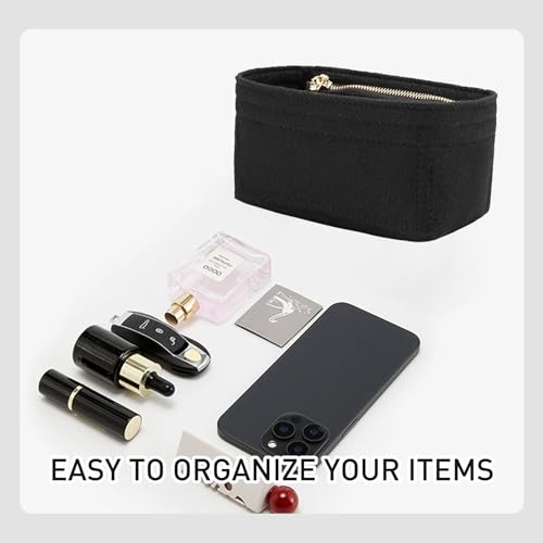OAikor Felt Purse Organizer Insert Compatible with Longchamp Le Pliage Mini Original/Green Pouch and More, Small Bag Insert with Zipper for Women Handbag(Mini, Black) - Image 4